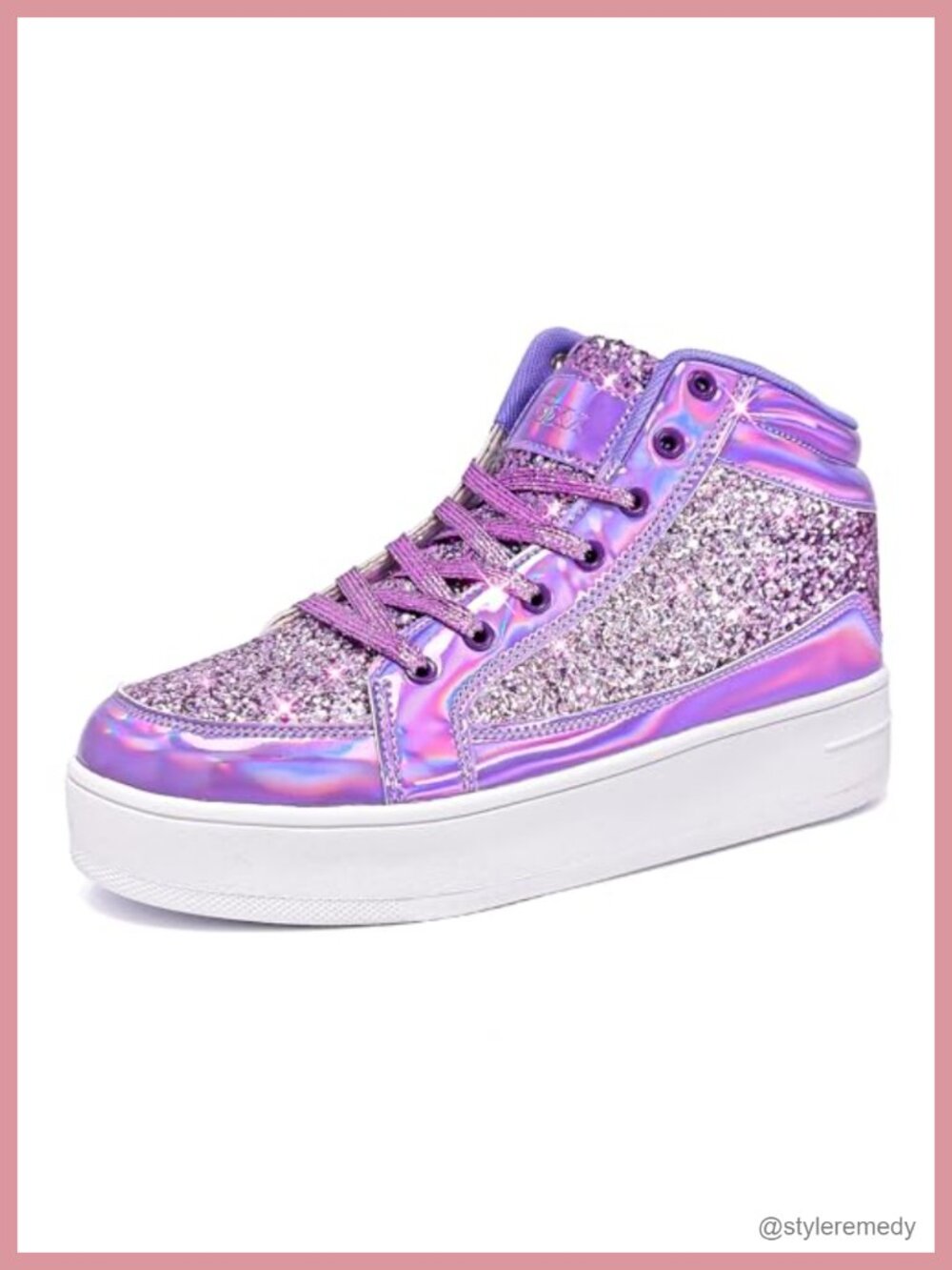 Platform Glitter Sparkly Sequin Disco Sneakers PU Leather Lace-Up